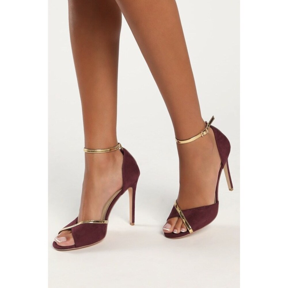 Lulus Goldengal Cherry Red Suede Ankle-strap Heels - Size 7